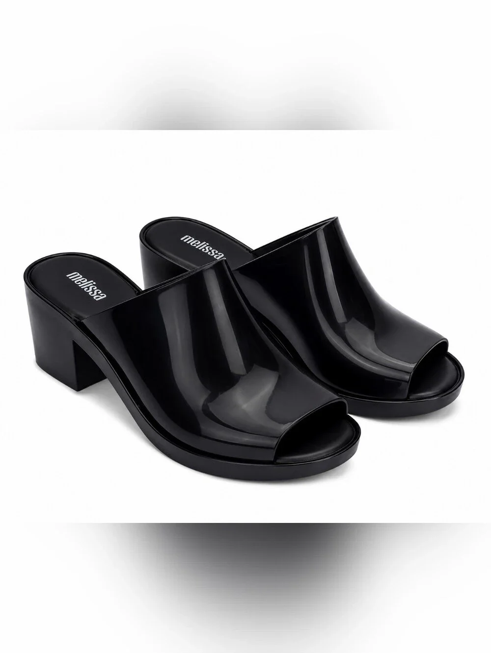 Melissa Mule II Black Jelly Block Heel Slides Peep Toe Vegan 8 NIB Y2K 90s Bratz